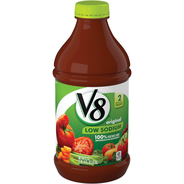 V8 Low Sodium Original 100% Vegetable Juice, 46 FL OZ Bottle (Pack of 6)